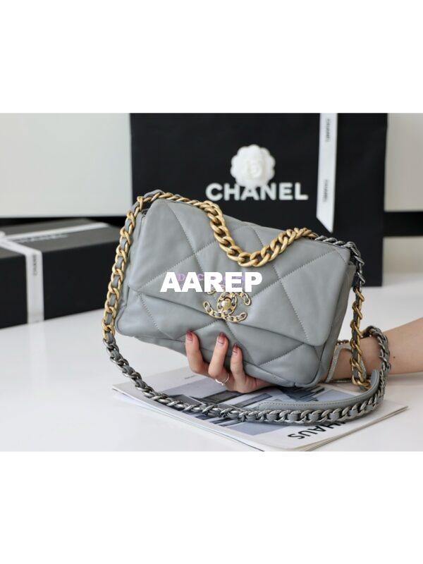 Replica Chanel 19 Small Flap Bag AS1160 Lambskin Light Grey 4