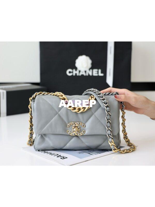 Replica Chanel 19 Small Flap Bag AS1160 Lambskin Light Grey 5