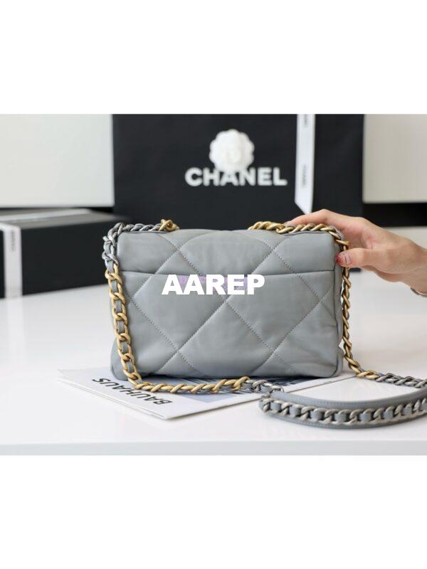 Replica Chanel 19 Small Flap Bag AS1160 Lambskin Light Grey 9