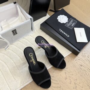 Replica Chanel Velvet and Grossgrain Mules with Pearls Heel 8.5cm G46350 Black