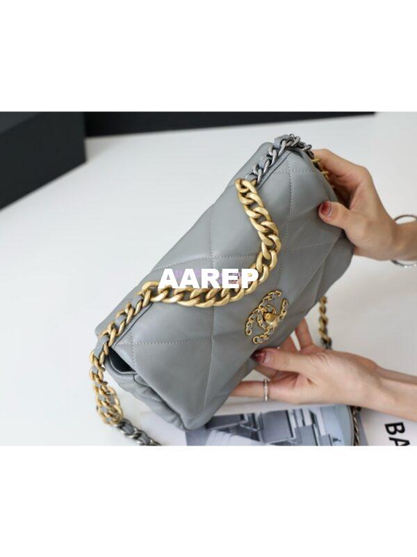 Replica Chanel 19 Small Flap Bag AS1160 Lambskin Light Grey 15