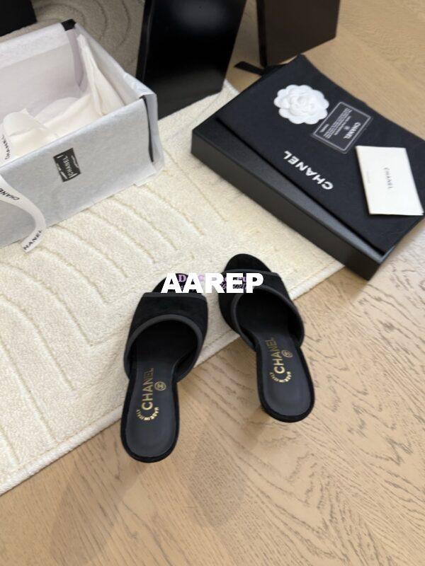 Replica Chanel Velvet and Grossgrain Mules with Pearls Heel 8.5cm G46350 Black 7