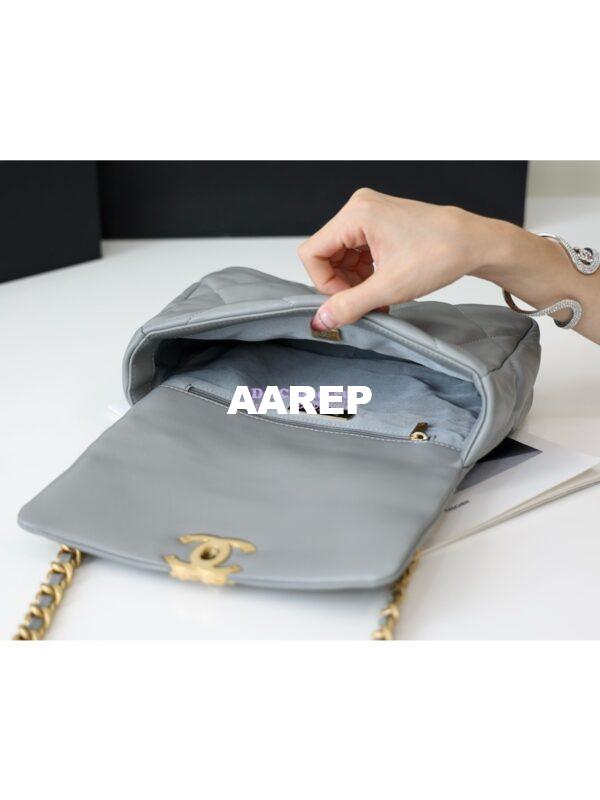 Replica Chanel 19 Small Flap Bag AS1160 Lambskin Light Grey 17
