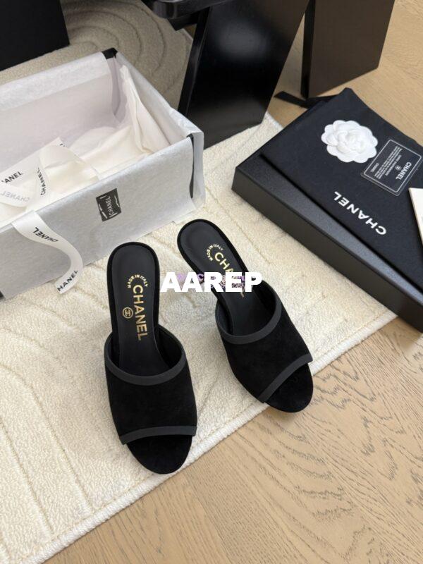 Replica Chanel Velvet and Grossgrain Mules with Pearls Heel 8.5cm G46350 Black 9