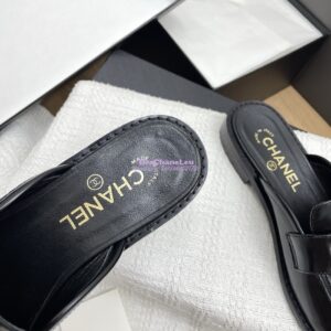 Replica Chanel 25SS Logo Rhinestones Brushed Calfskin Mules G37432 Black 2