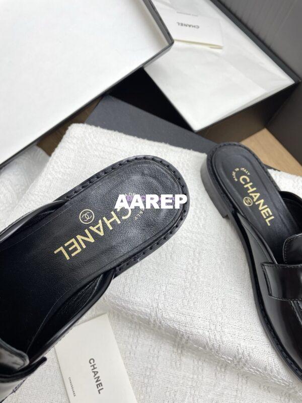 Replica Chanel 25SS Logo Rhinestones Brushed Calfskin Mules G37432 Black 4