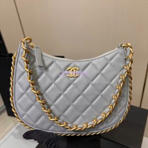 Replica Chanel Hobo Handbag in Shiny Crumpled Lambskin AS4378 Grey