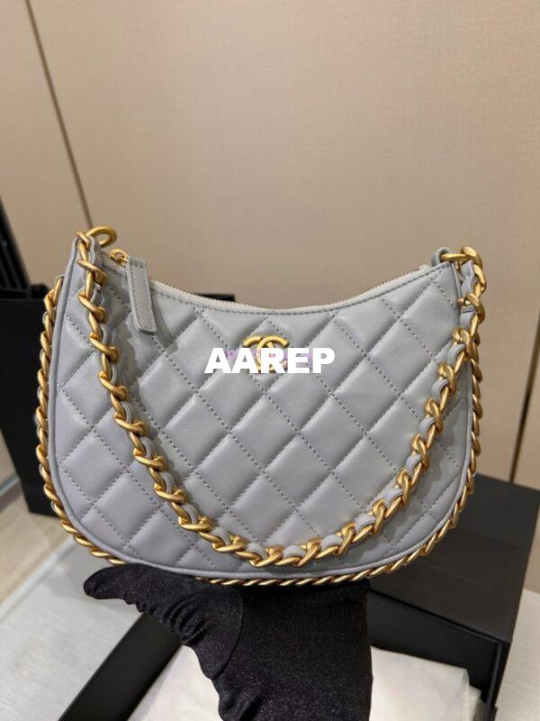 Replica Chanel Hobo Handbag in Shiny Crumpled Lambskin AS4378 Grey 3
