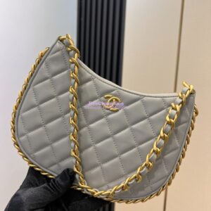 Replica Chanel Hobo Handbag in Shiny Crumpled Lambskin AS4378 Grey 2