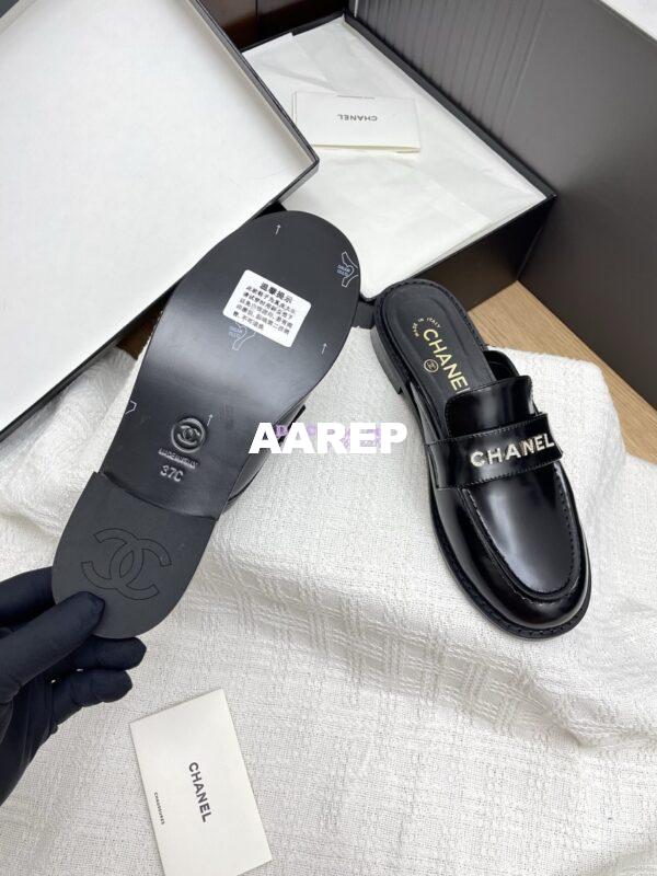 Replica Chanel 25SS Logo Rhinestones Brushed Calfskin Mules G37432 Black 9