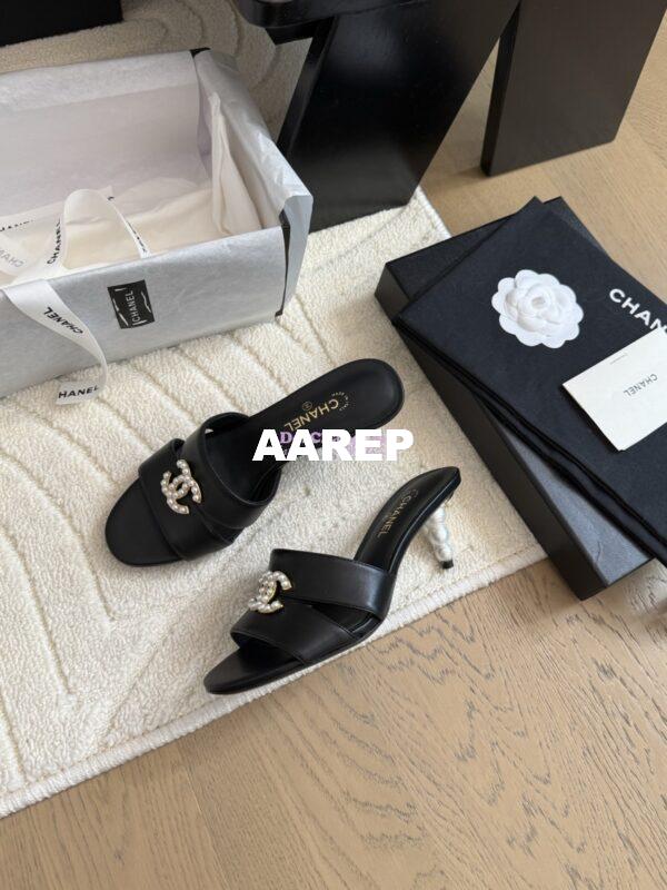 Replica Chanel 25SS CC Pearls Mules with Pearls Heel 50mm Calfskin Black G46484 5