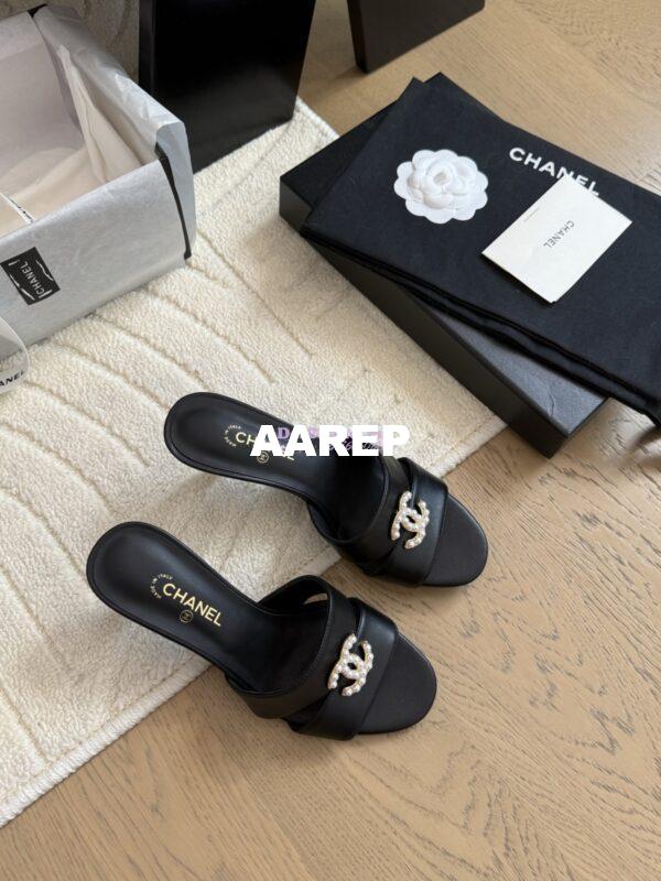 Replica Chanel 25SS CC Pearls Mules with Pearls Heel 50mm Calfskin Black G46484 9