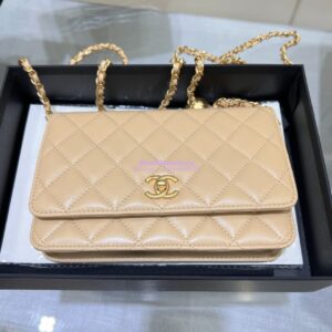 Replica Chanel WOC With CC Details On Strap AP1450 in Lambskin Beige