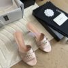 Replica CHANEL 25SS CC Pearls Mules with Pearls Heel 50mm Satin Black G46484