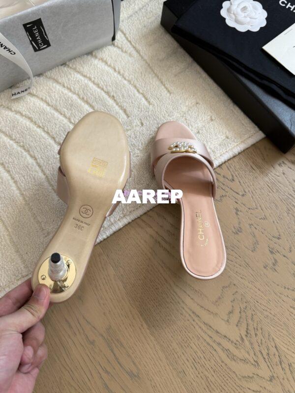 Replica Chanel 25SS CC Pearls Mules with Pearls Heel 50mm Satin Pink G46484 6