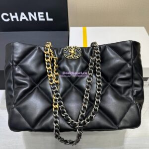 Replica Chanel 19 Bag Lambskin Shopping Bag AS3660 Black 2