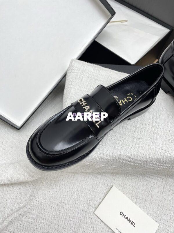 Replica Chanel 25SS Logo Rhinestones Brushed Calfskin Moccasins Loafer G37433 Black 3