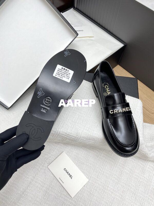 Replica Chanel 25SS Logo Rhinestones Brushed Calfskin Moccasins Loafer G37433 Black 5