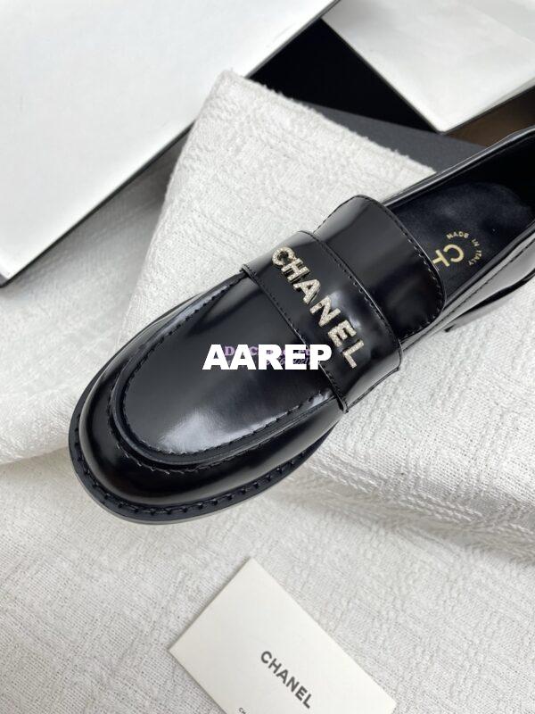 Replica Chanel 25SS Logo Rhinestones Brushed Calfskin Moccasins Loafer G37433 Black 8