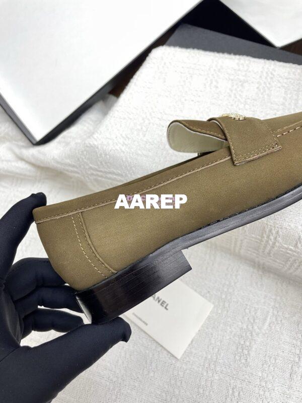 Replica CHANEL 25SS Logo Rhinestones Suede Calfskin Moccasins Loafer G37433 Olive 9