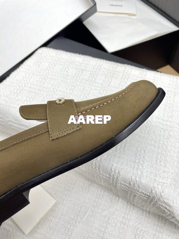 Replica CHANEL 25SS Logo Rhinestones Suede Calfskin Moccasins Loafer G37433 Olive 10
