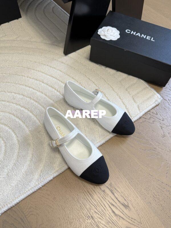 Replica CHANEL 25SS Mary Jane Fabric & Grosgrain G46467 White Black 3
