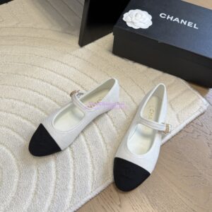 Replica CHANEL 25SS Mary Jane Fabric & Grosgrain G46467 White Black 2