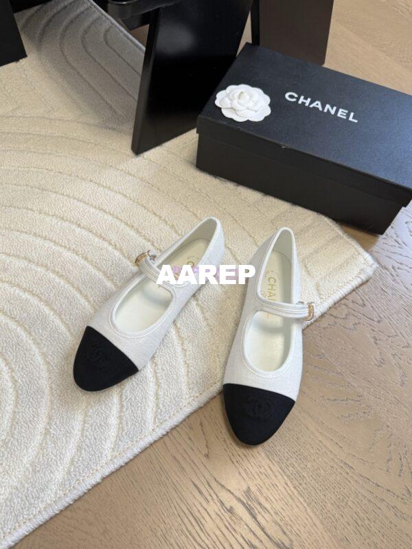 Replica CHANEL 25SS Mary Jane Fabric & Grosgrain G46467 White Black 5