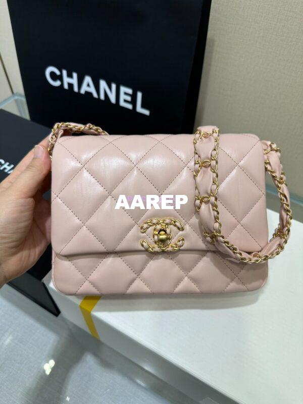 Replica Chanel 24FW Aged Calfskin Flap Chain Bag AS4423 LightPink 4
