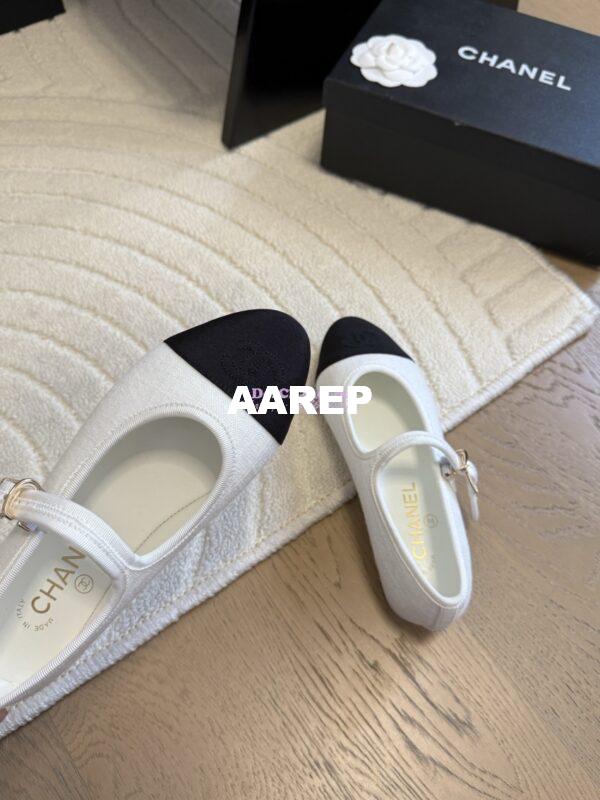 Replica CHANEL 25SS Mary Jane Fabric & Grosgrain G46467 White Black 6