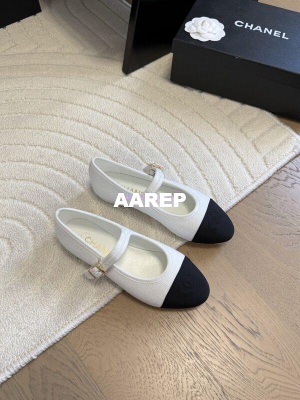Replica CHANEL 25SS Mary Jane Fabric & Grosgrain G46467 White Black 9