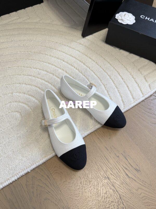 Replica CHANEL 25SS Mary Jane Fabric & Grosgrain G46467 White Black 11