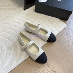 Replica Chanel 25SS Mary Jane Fabric & Grosgrain G46467 Ivory Black