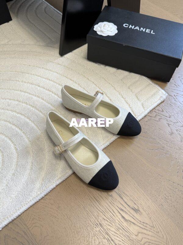 Replica Chanel 25SS Mary Jane Fabric & Grosgrain G46467 Ivory Black 3