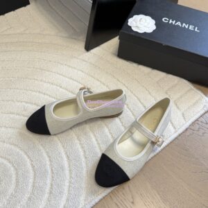 Replica Chanel 25SS Mary Jane Fabric & Grosgrain G46467 Ivory Black 2