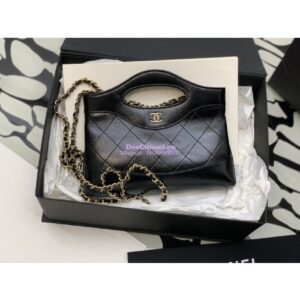 Replica Chanel 31 Mini Shopping Bag Chain Clutch Shiny Crumpled Calfskin & Gold-Tone Metal AS3656 Black