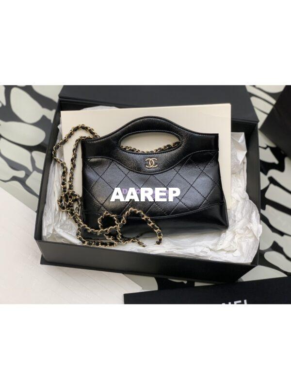Replica Chanel 31 Mini Shopping Bag Chain Clutch Shiny Crumpled Calfskin & Gold-Tone Metal AS3656 Black