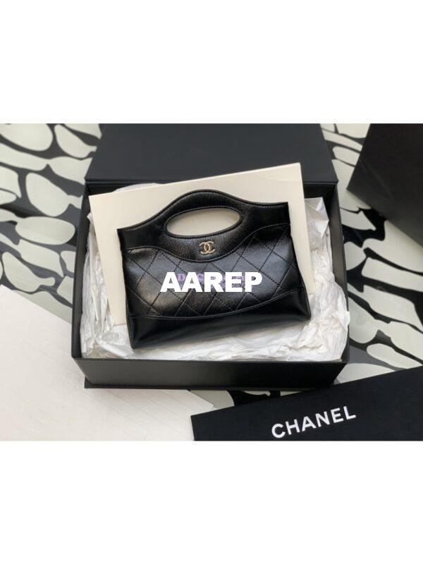 Replica Chanel 31 Mini Shopping Bag Chain Clutch Shiny Crumpled Calfskin & Gold-Tone Metal AS3656 Black 2