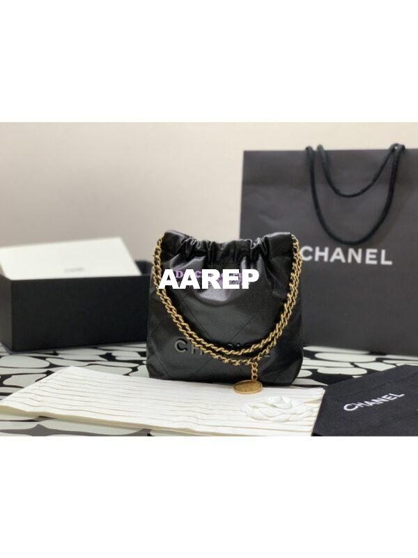 Replica Chanel Mini 22 Handbag Shiny Grained Calfskin Lacquered & Gold Metal AS3980 Black 3