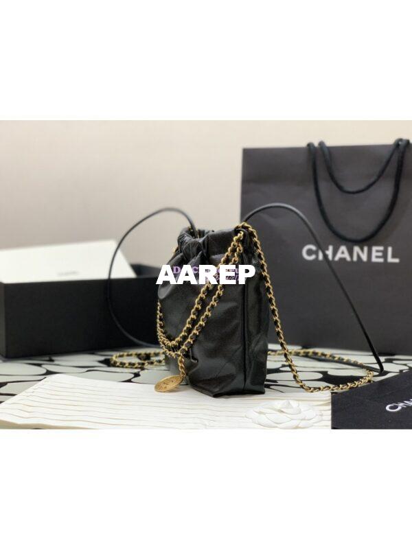Replica Chanel Mini 22 Handbag Shiny Grained Calfskin Lacquered & Gold Metal AS3980 Black 4