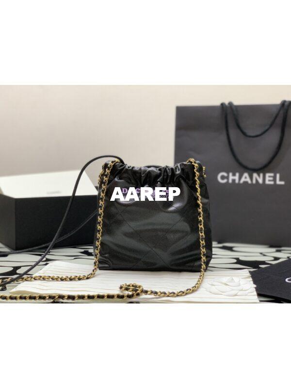 Replica Chanel Mini 22 Handbag Shiny Grained Calfskin Lacquered & Gold Metal AS3980 Black 11