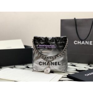 Replica Chanel Mini 22 Handbag Metallic Shaded Calfskin & Silver Metal AS3980 Black Silver
