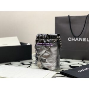 Replica Chanel Mini 22 Handbag Metallic Shaded Calfskin & Silver Metal AS3980 Black Silver 2