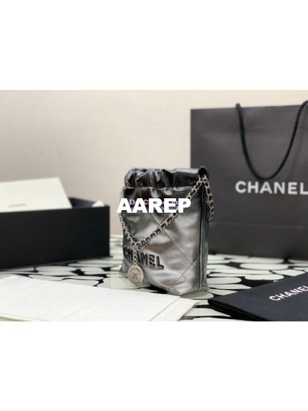 Replica Chanel Mini 22 Handbag Metallic Shaded Calfskin & Silver Metal AS3980 Black Silver 4