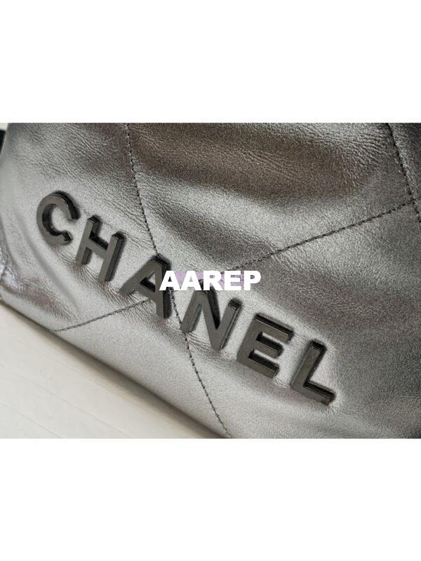 Replica Chanel Mini 22 Handbag Metallic Shaded Calfskin & Silver Metal AS3980 Black Silver 6