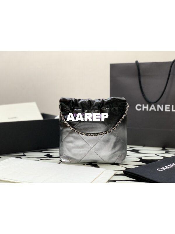 Replica Chanel Mini 22 Handbag Metallic Shaded Calfskin & Silver Metal AS3980 Black Silver 8