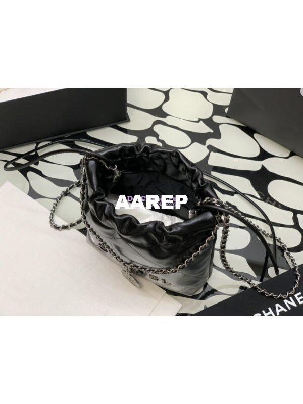 Replica Chanel Mini 22 Handbag Metallic Shaded Calfskin & Silver Metal AS3980 Black Silver 9