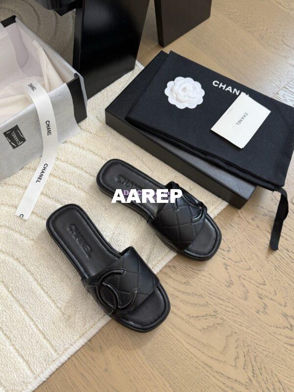 Replica Chanel Vintage CC Quilted Cambon Slide Sandals in Black Leather 3