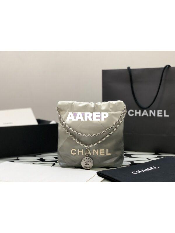Replica Chanel Mini 22 Handbag Metallic Shaded Calfskin & Silver Metal AS3980 White Silver