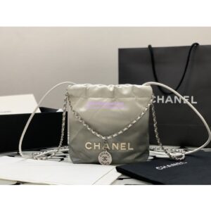 Replica Chanel Mini 22 Handbag Metallic Shaded Calfskin & Silver Metal AS3980 White Silver 2